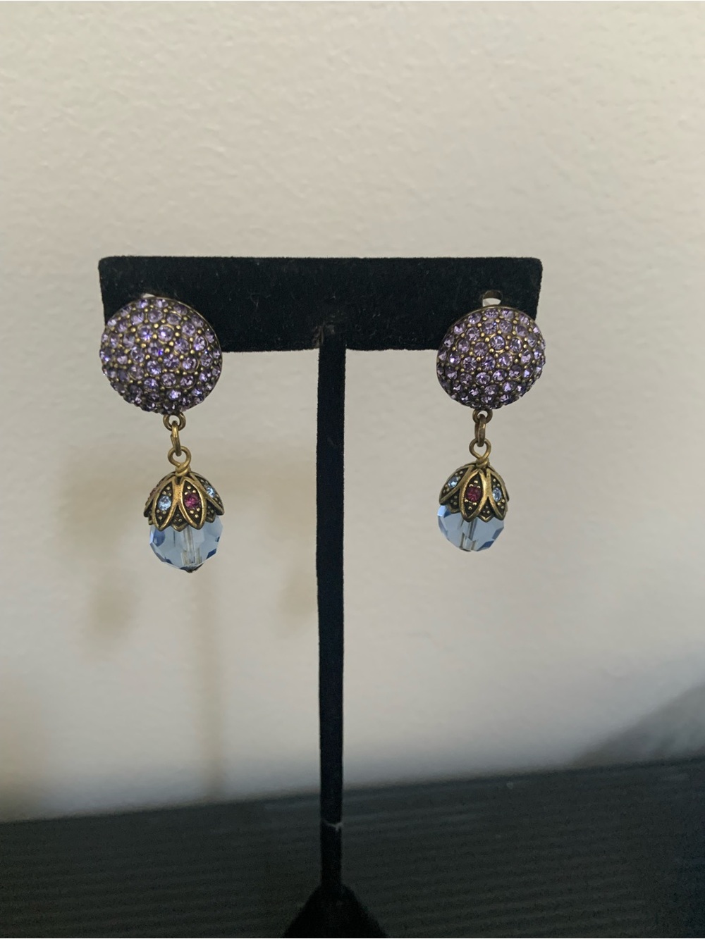 Heidi Daus Crystal Drop Earrings with Blue Beads